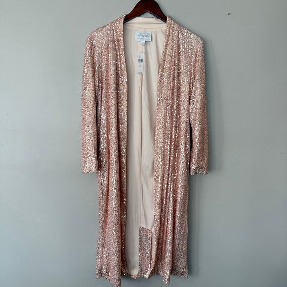 Mare Mare Anthropologie NWT Sequin Longline Duster Cardigan Sequin Rose Gold XS - Picture 6 of 15